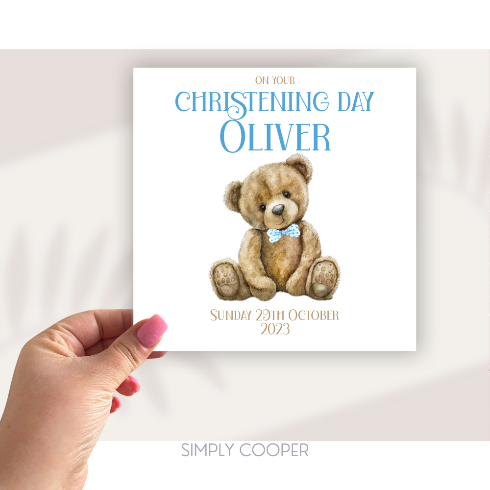 TEDDY CHRISTENING CARD - BLUE