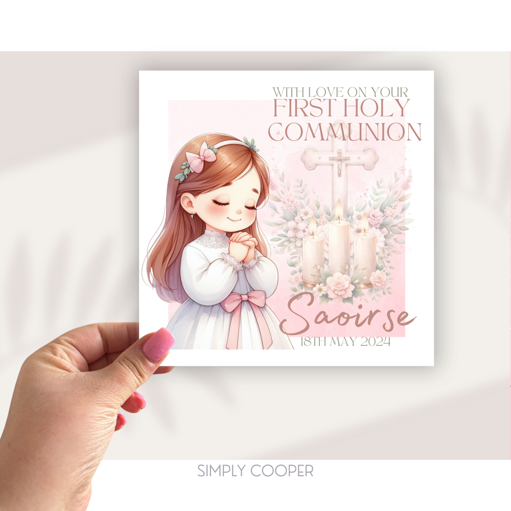FIRST HOLY COMMUNION CARD - PINK