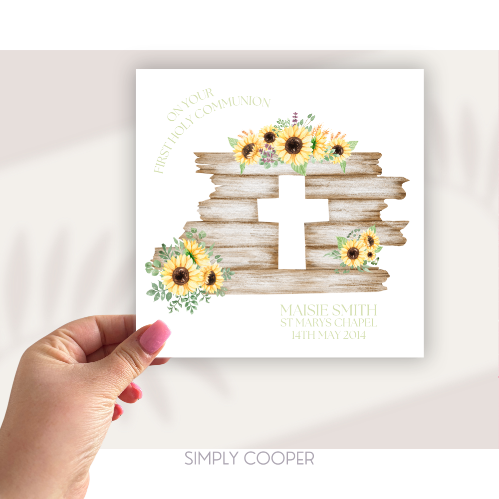 FLORAL FIRST HOLY COMMUNION CARD - YELLOW