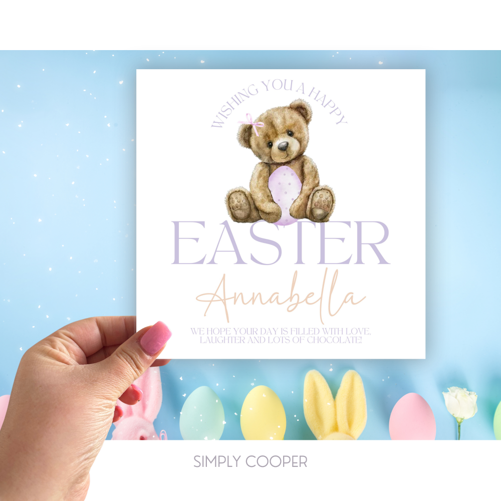 CUTE BEAR HAPPY EASTER CARD - 2 COLOUR OPTIONS AVAILABLE