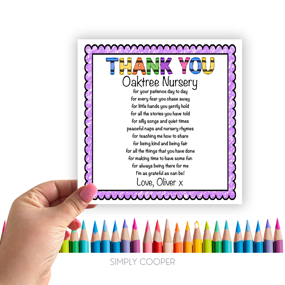 Thank You Nursery Card // Personalised // Teacher