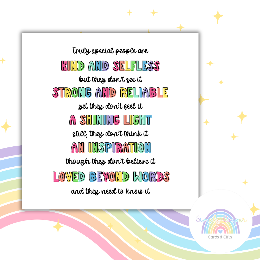 Truly Special People Are Kind and Selfless Card | Encouragement Card | Inspirational Thank You Gift