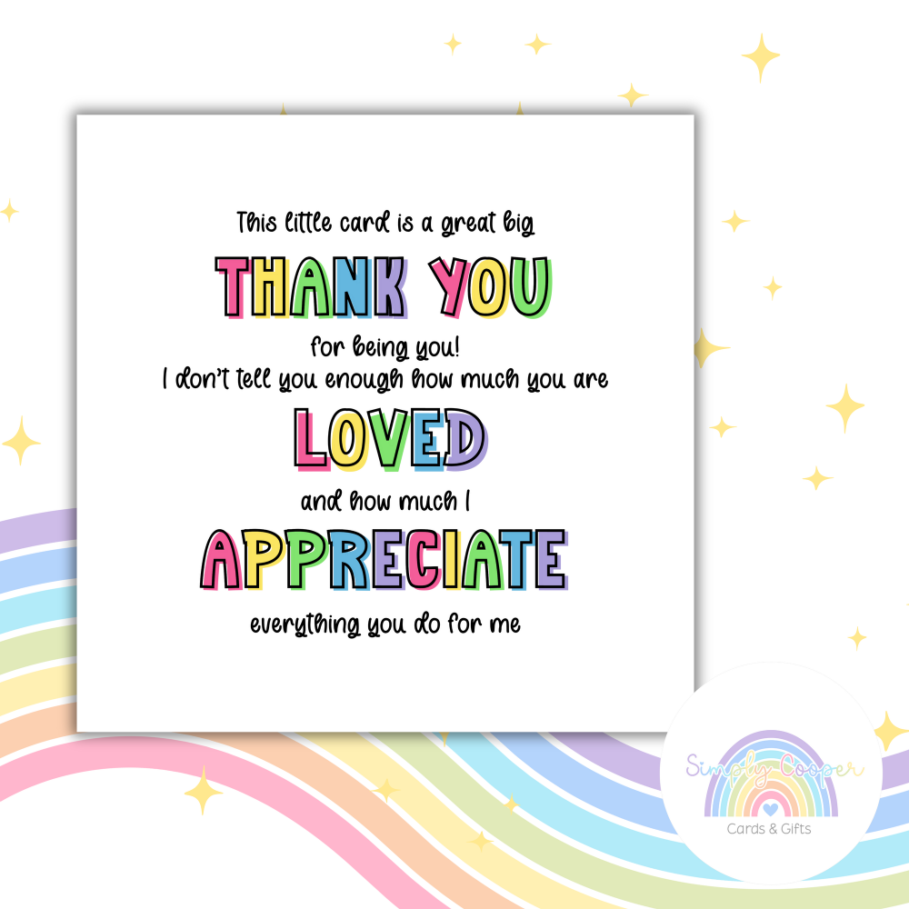 Big Thank You Card | Appreciation Card | Loved and Appreciated Quote Card