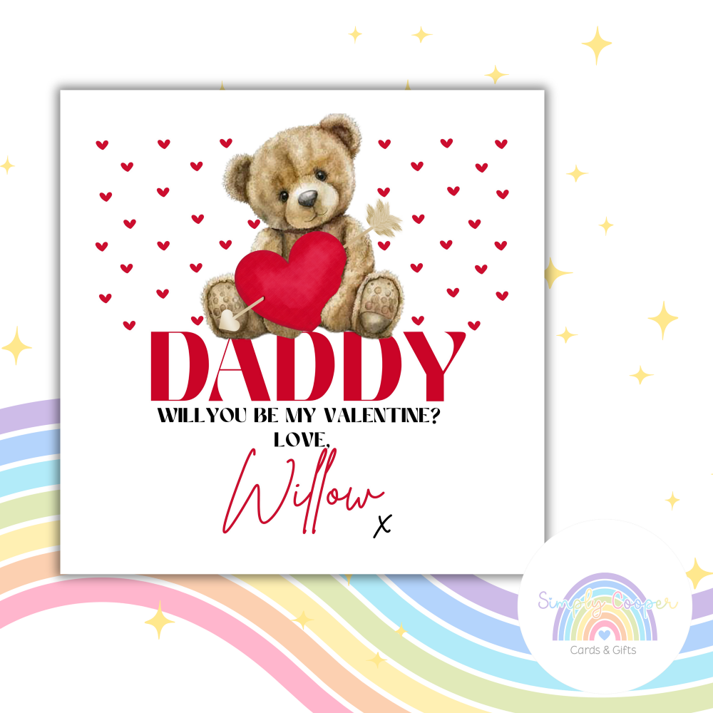 Personalised First Valentine Card for Parents | Daddy Valentine&rsquo;s Day Card | From Child | Custom Name Card