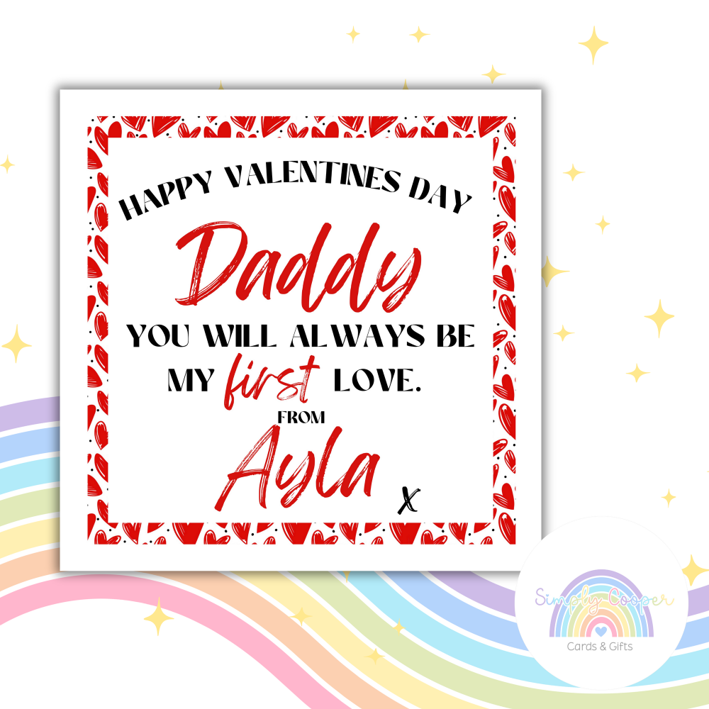 Personalised First Valentine Card for Parents | Daddy Valentine&rsquo;s Day Card | From Child | Custom Name Card