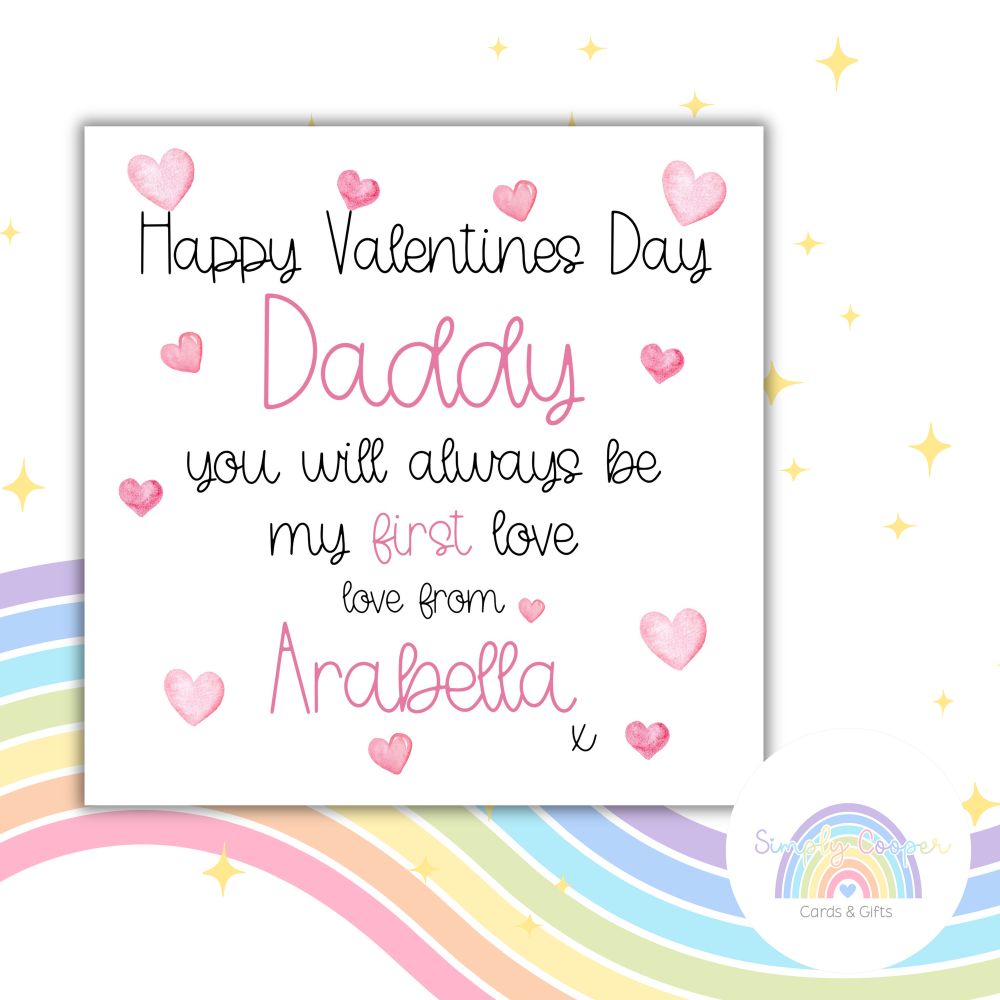 Personalised First Valentine Card for Parents | Daddy Valentine&rsquo;s Day Card | From Child | Custom Name Card