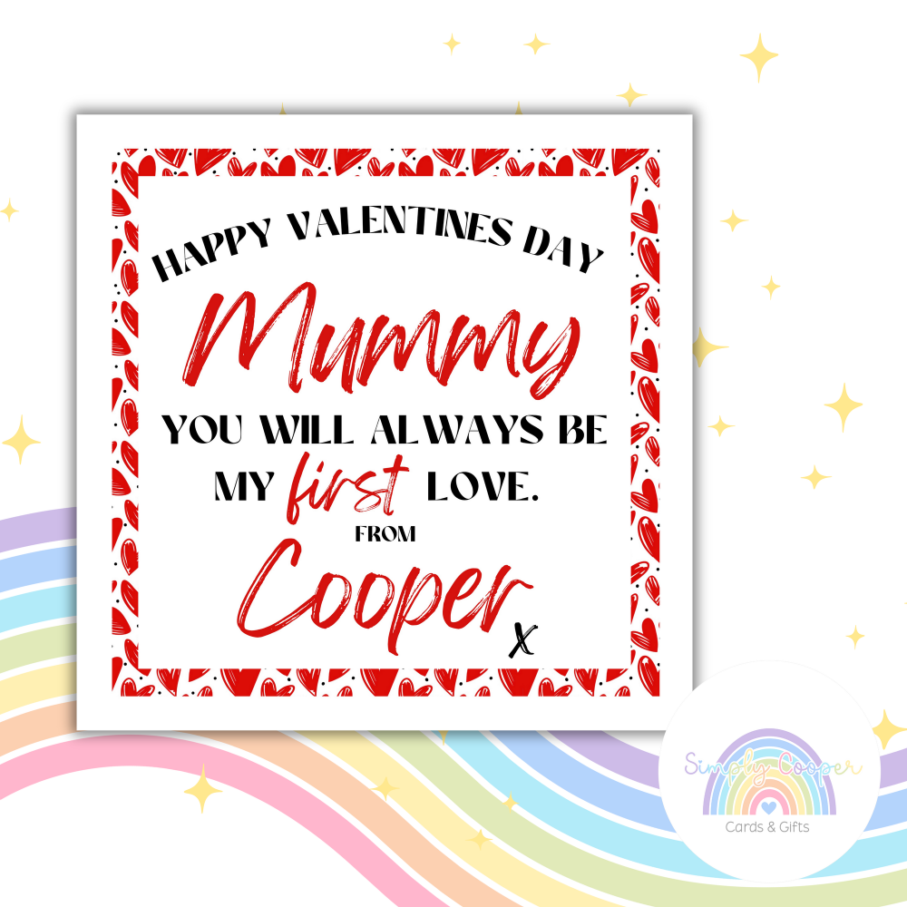 Personalised First Valentine Card for Parents | Mummy Valentine&rsquo;s Day Card | From Child | Custom Name Card