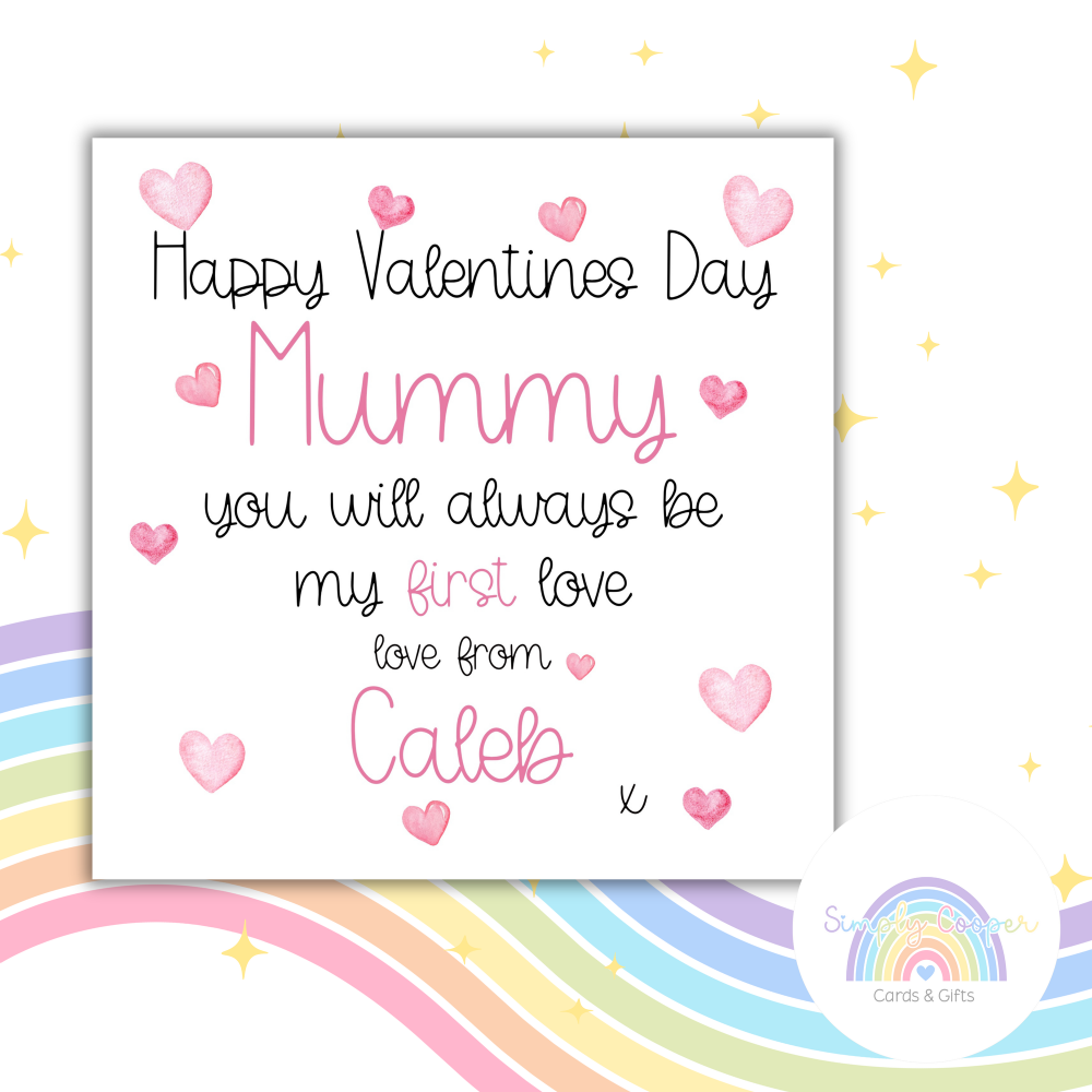 Personalised First Valentine Card for Parents | Mummy Valentine&rsquo;s Day Card | From Child | Custom Name Card