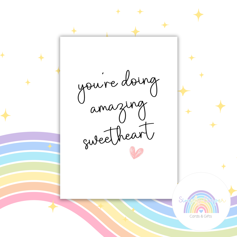 You&rsquo;re Doing Amazing Sweetheart A6 Greeting Card | Blank Inside | Cute Pastel Card | Any Occasion Note Card | Handmade Card
