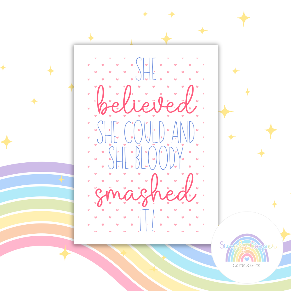 She Believed She Could A6 Greeting Card | Blank Inside | Cute Pastel Card | Any Occasion Note Card | Handmade Card