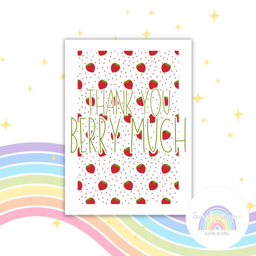 Thank You Berry Much A6 Greeting Card | Blank Inside | Cute Pastel Card | Any Occasion Note Card | Handmade Card