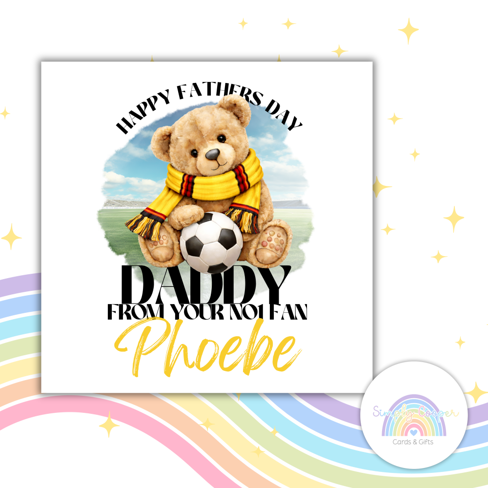Watford FC Fathers Day Football Card | for Dad | Teddy Bear Fan Greeting Card