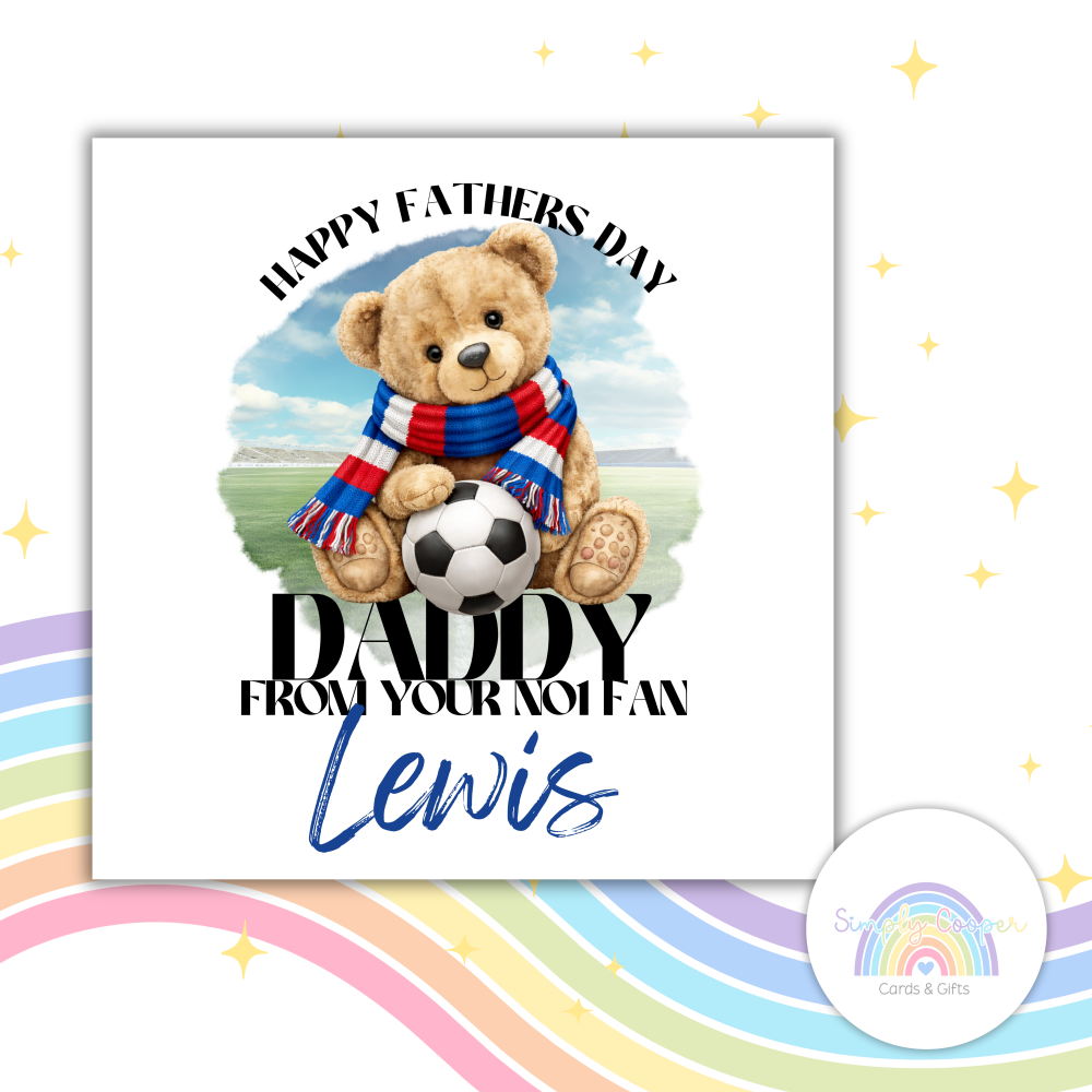 Rangers FC Fathers Day Football Card | for Dad | Teddy Bear Fan Greeting Card