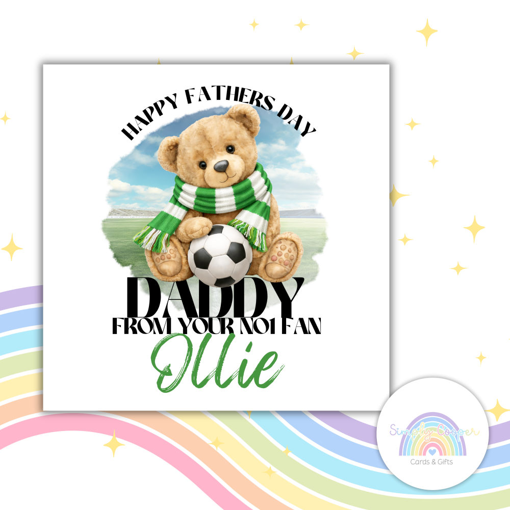 Celtic FC Fathers Day Football Card | for Dad | Teddy Bear Fan Greeting Card