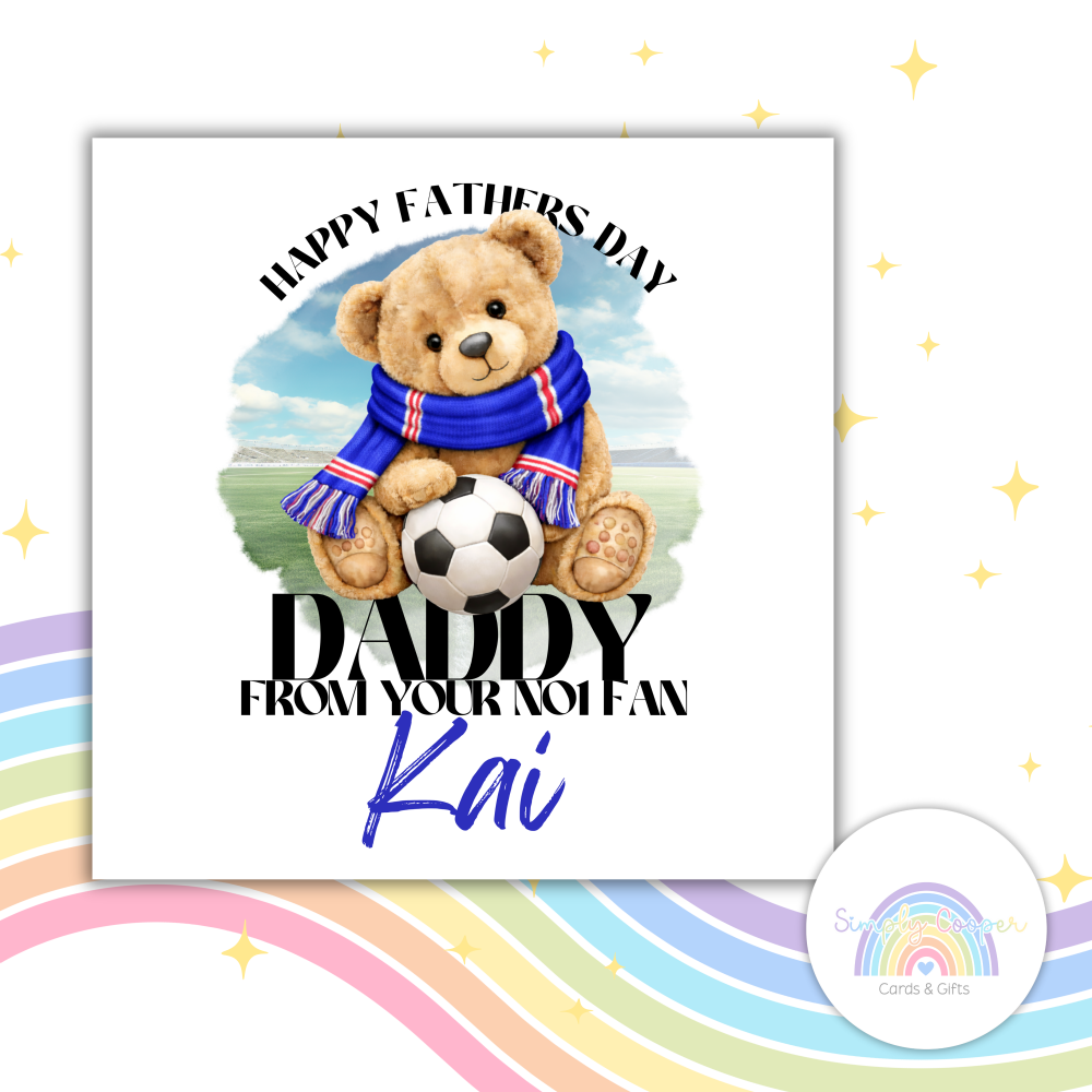 Chelsea FC Fathers Day Football Card | for Dad | Teddy Bear Fan Greeting Card