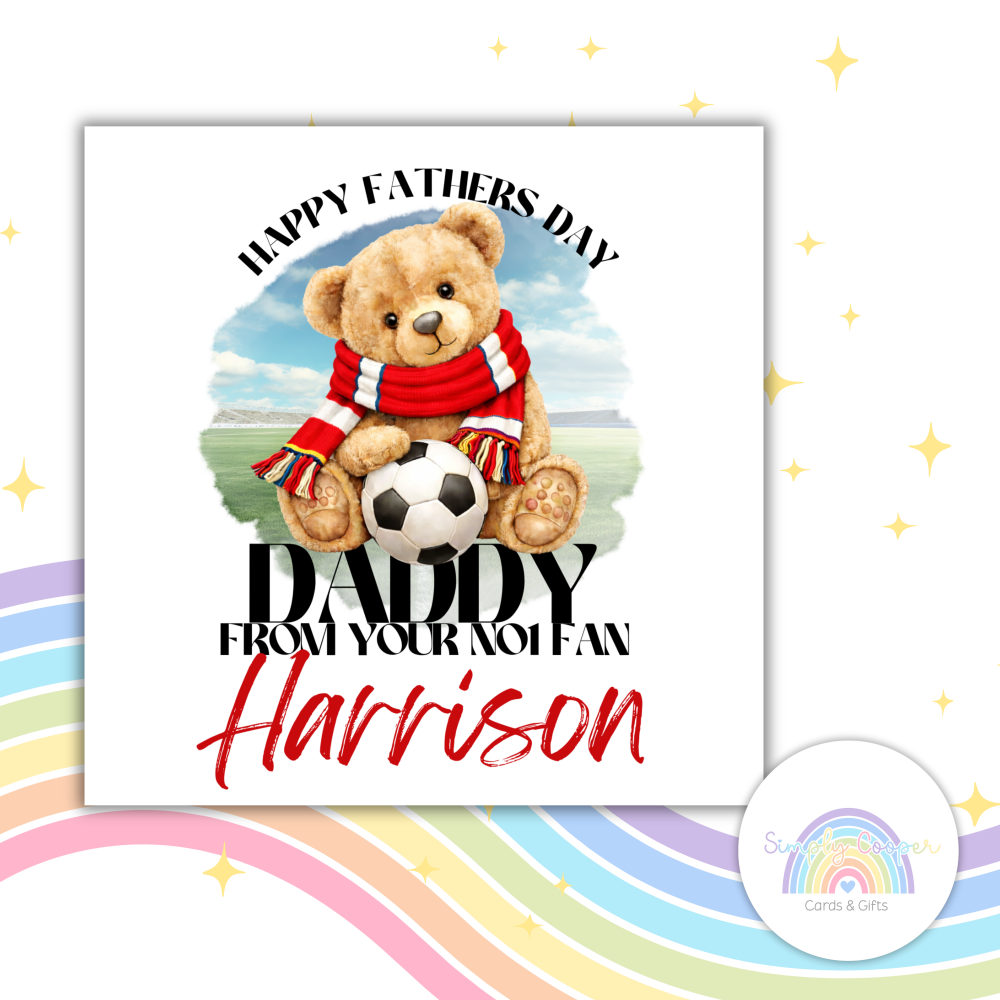 Arsenal FC Fathers Day Football Card | for Dad | Teddy Bear Fan Greeting Card