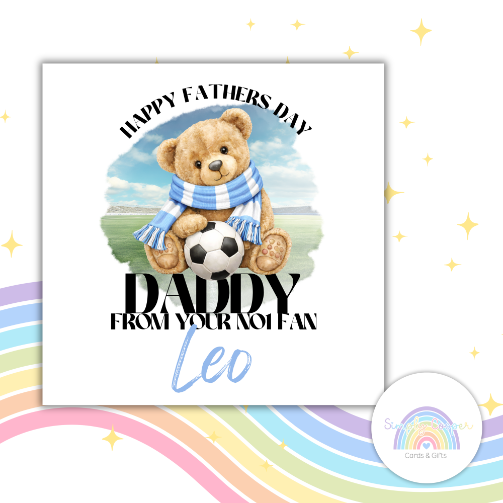 Manchester City Fathers Day Football Card | for Dad | Teddy Bear Fan Greeting Card