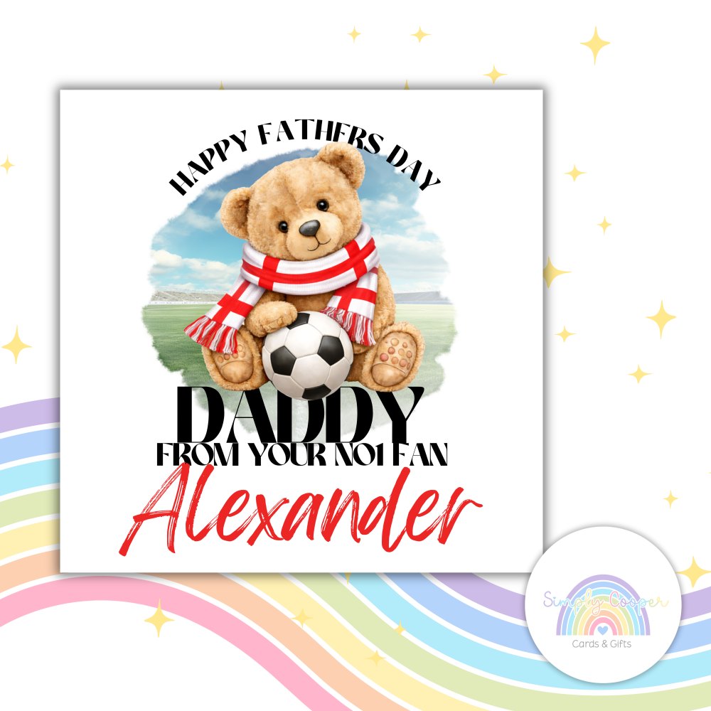 England Fathers Day Football Card | for Dad | Teddy Bear Fan Greeting Card