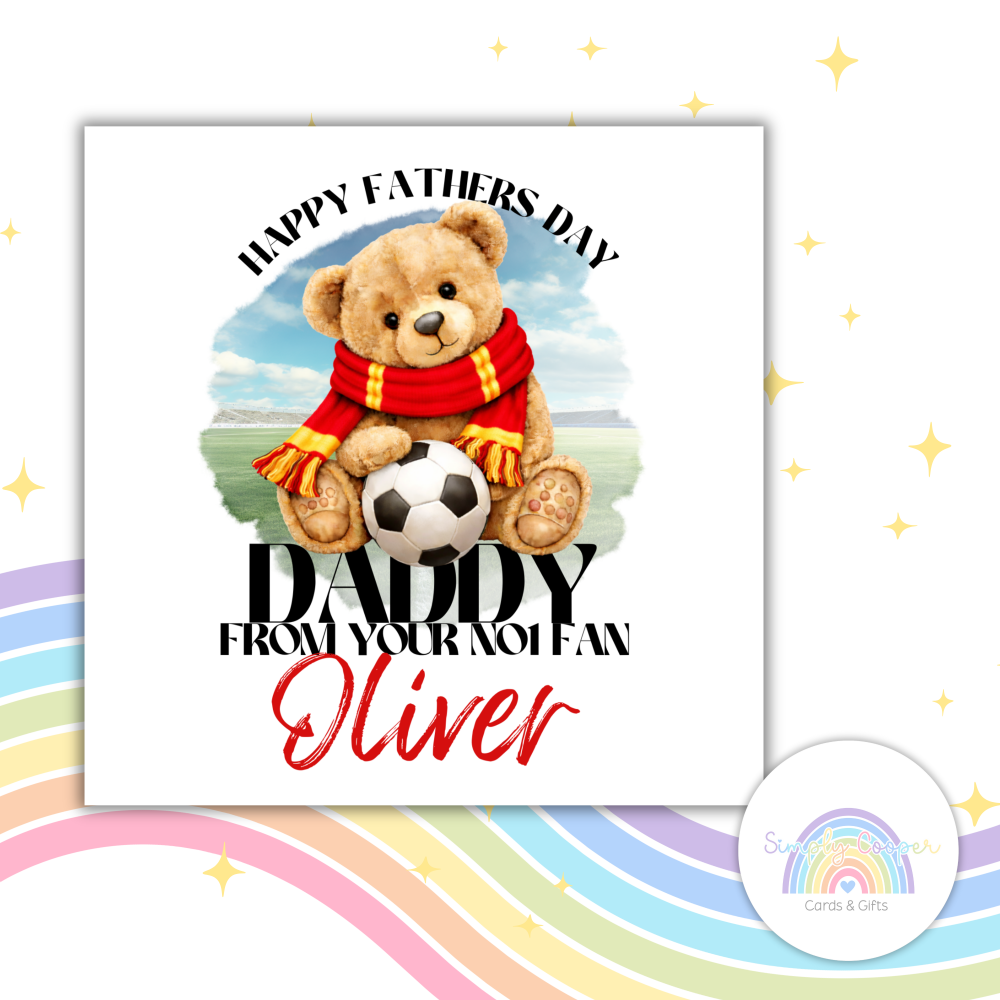 Manchester United Fathers Day Football Card | for Dad | Teddy Bear Fan Greeting Card