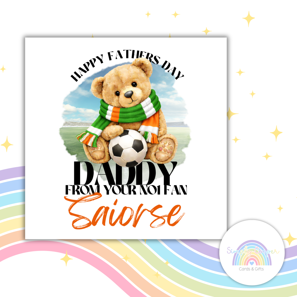 Ireland Fathers Day Football Card | for Dad | Teddy Bear Fan Greeting Card
