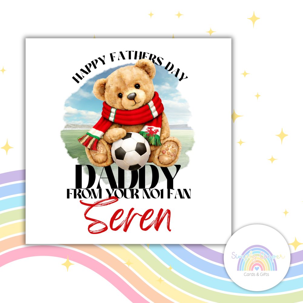 Wales Fathers Day Football Card | for Dad | Teddy Bear Fan Greeting Card