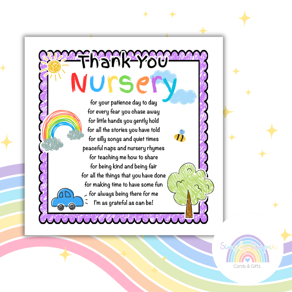Thank You Nursery Greetings Card | Preschool Leaver School 2026 | End Of Term Appreciation