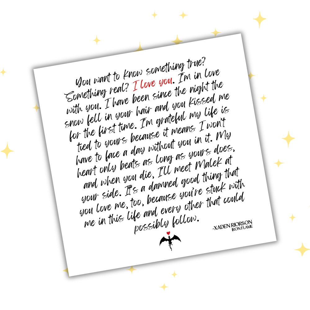 Xaden Riorson Love Quote Card | Fourth Wing Iron Flame Inspired Card | Fantasy Romance Book Quote