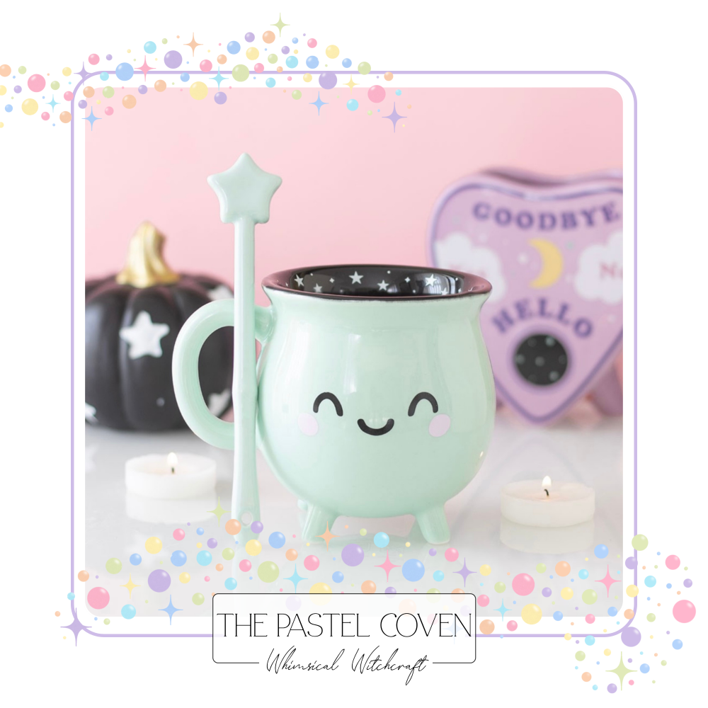 MINT GREEN CAULDRON MUG WITH WAND STIRRER
