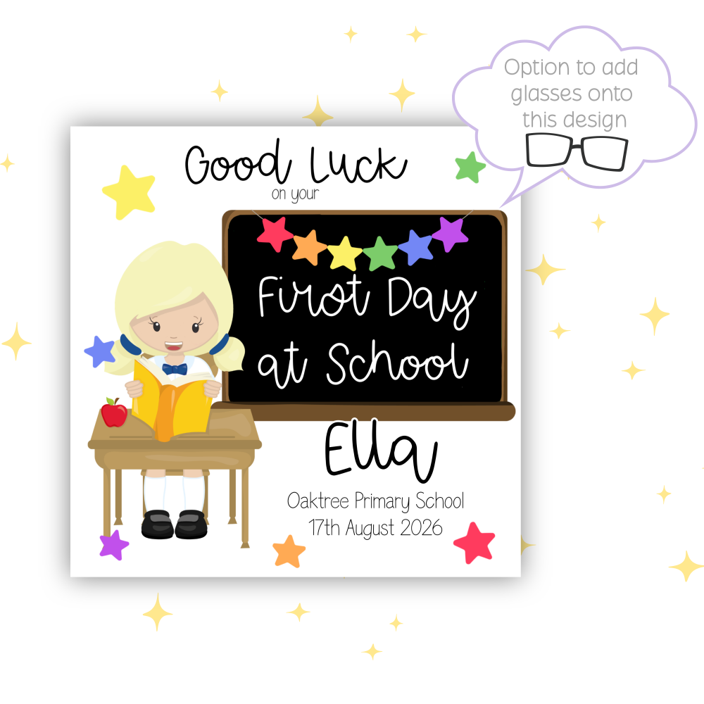 Girls Personalised First Day at School Card