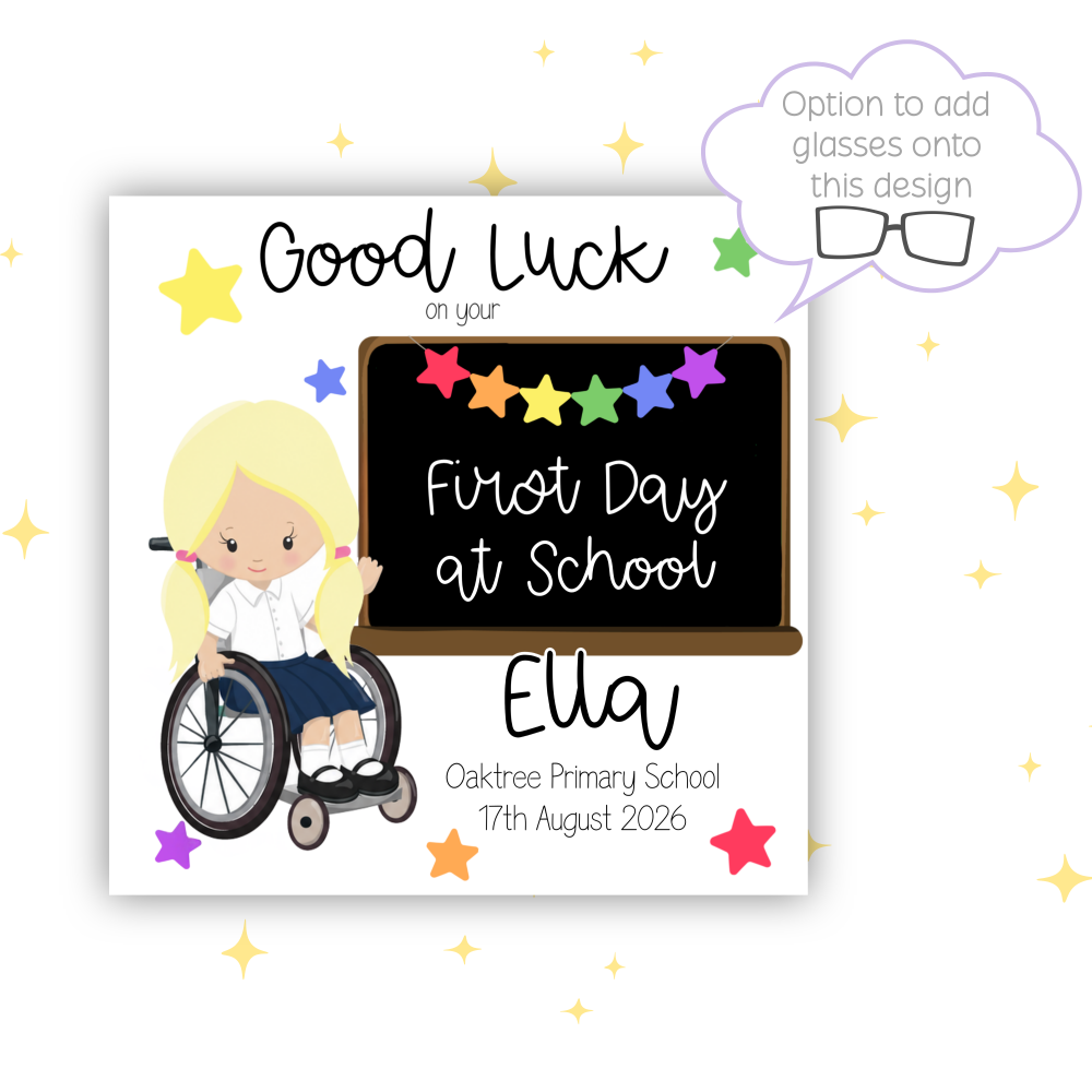 Girls Personalised First Day at School Card | Inclusive