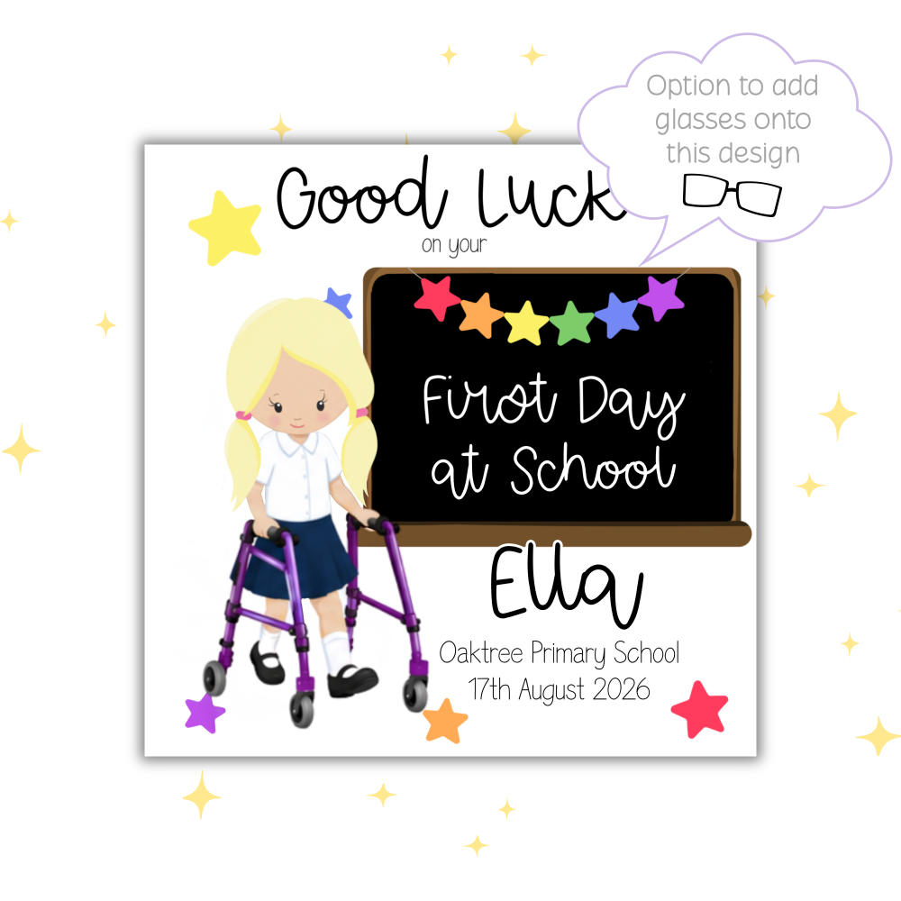 Girls Personalised First Day at School Card | Inclusive