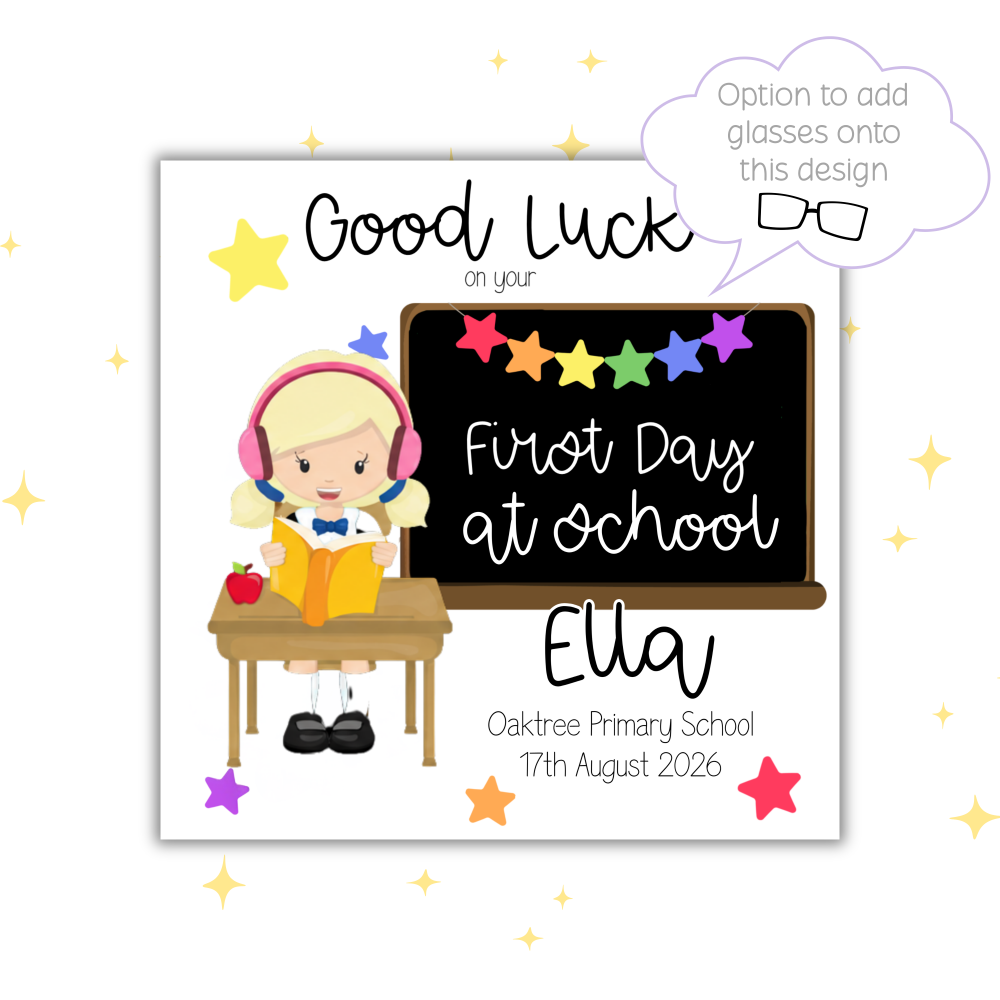 Girls Personalised First Day at School Card | Inclusive