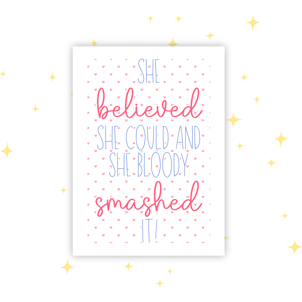 She Believed She Could A6 Greeting Card | Blank Inside | Cute Pastel Card | Any Occasion Note Card | Handmade Card