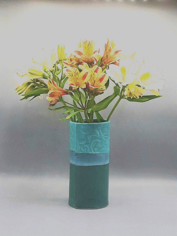 Large Turquoise and Teal textured vase