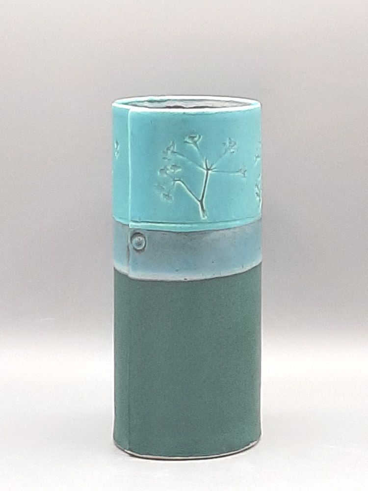 Large Teal and Turquoise Vase - Cow Parsley