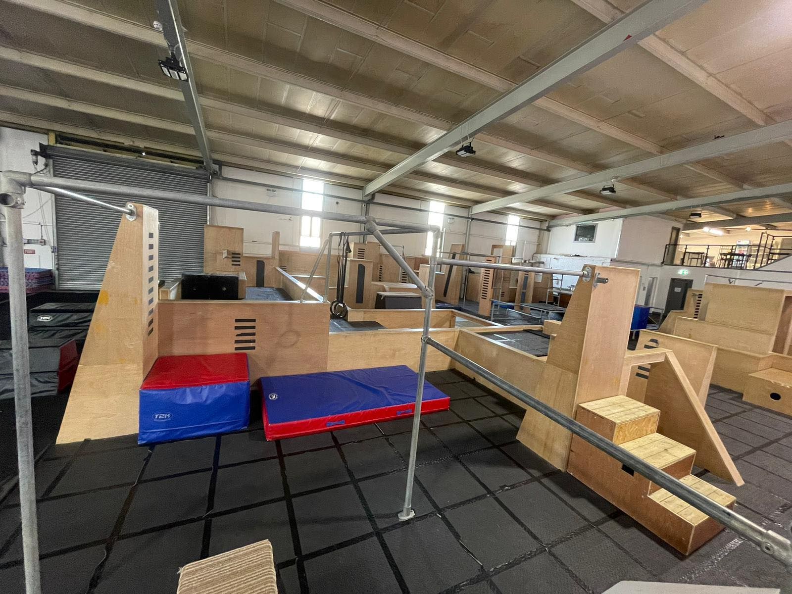 A gym filled with parkour equipment