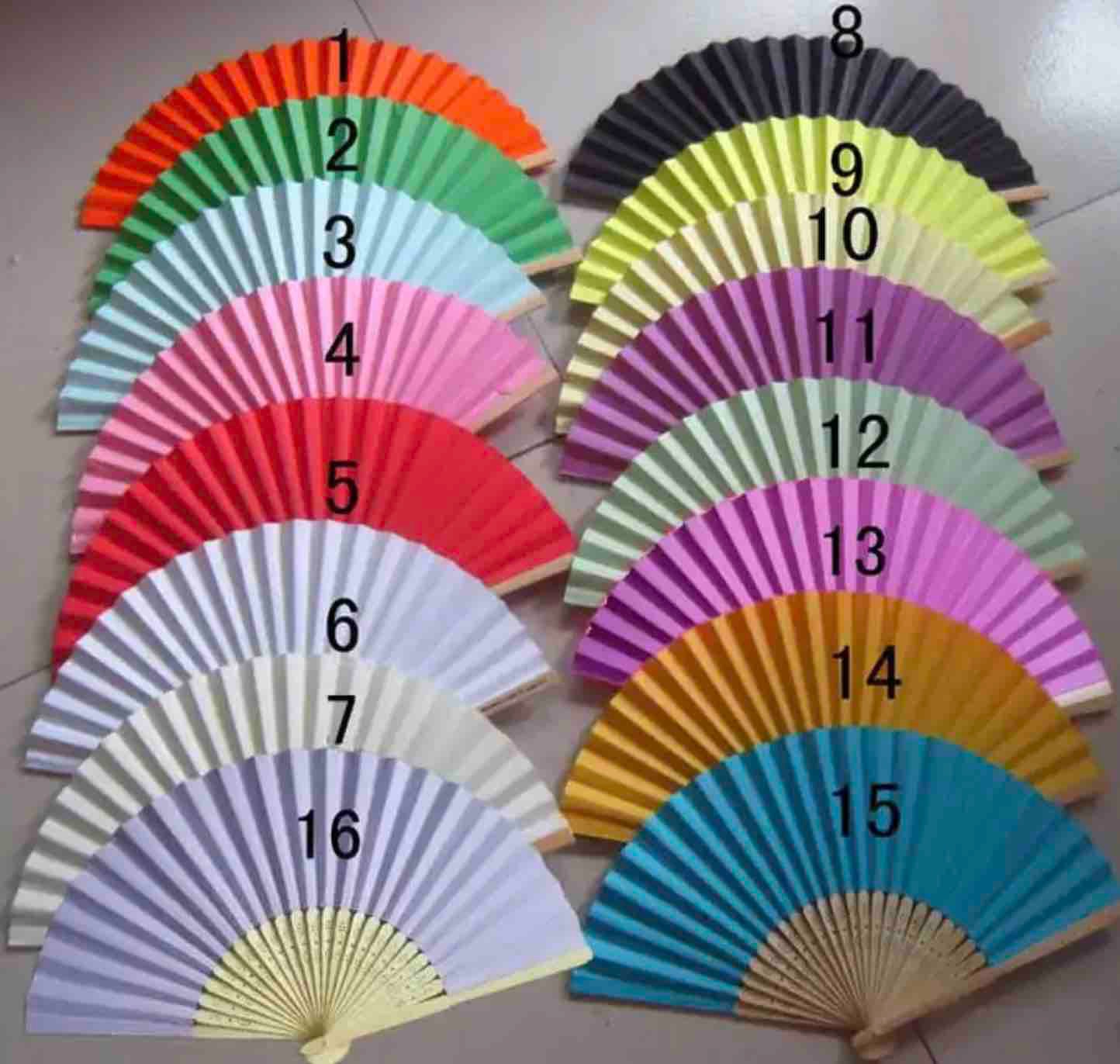 plain folding fans range of colours
