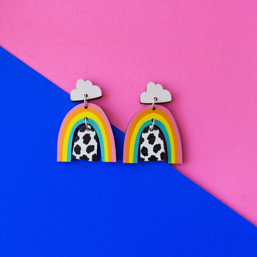 Cloud and Rainbow Earrings | Printed Wood Jewellery