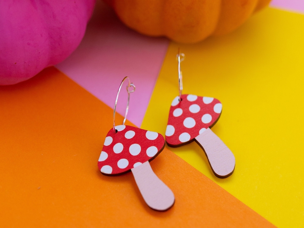 Mushroom / Toadstool Earrings | Printed Wood Jewellery