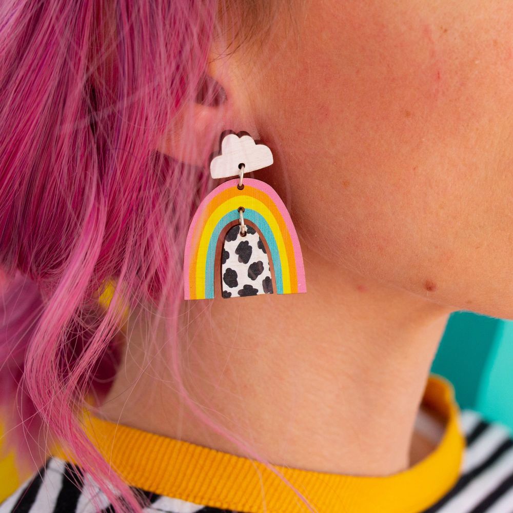 Cloud and Rainbow Earrings | Printed Wood Jewellery