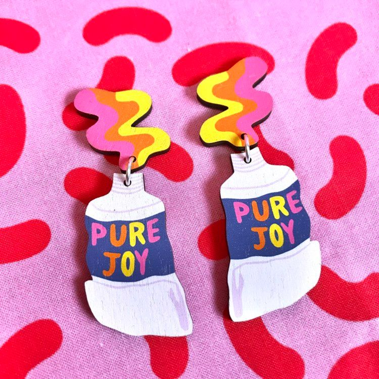 Pure Joy Paint Tube Earrings | Wooden Statement Jewellery