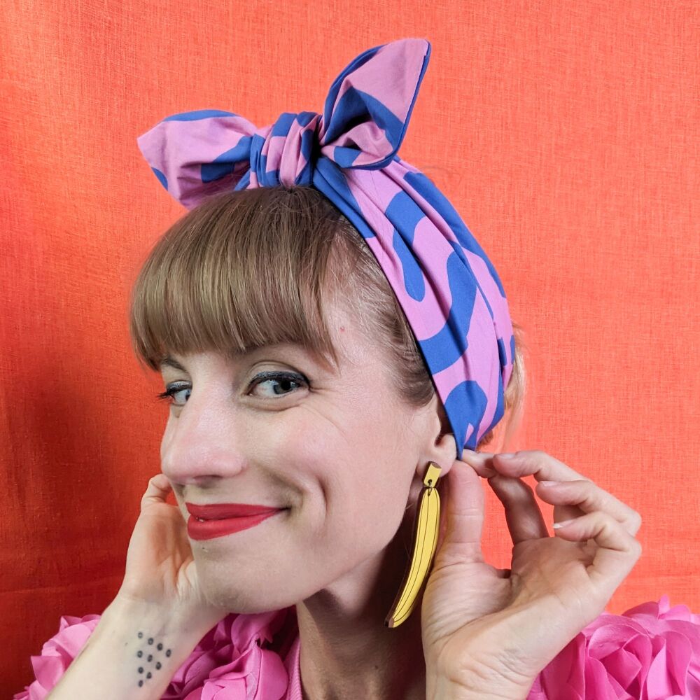 Colourful pink and blue hairwrap - cotton headscarf | Nido Handmade