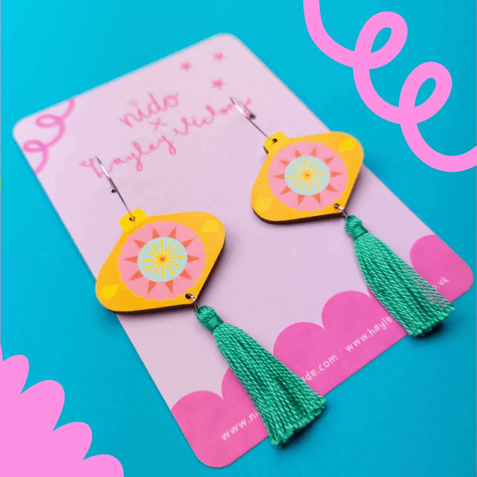 Hayley Victory X Nido Collaboration | Colourful Retro Christmas Bauble Earrings