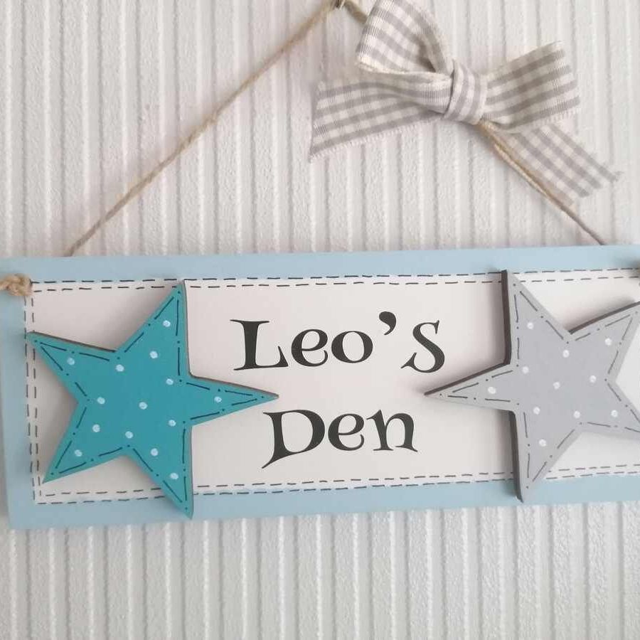 Children's Personalised Wooden Hanging Sign With Stars