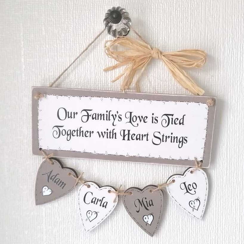 Handcrafted Personalised Wooden Hanging Heart Family Tree Including 4 Names