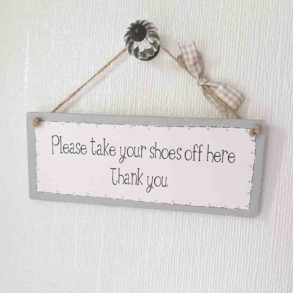Wooden Handcrafted Hanging Plaque - Please Remove Your Shoes