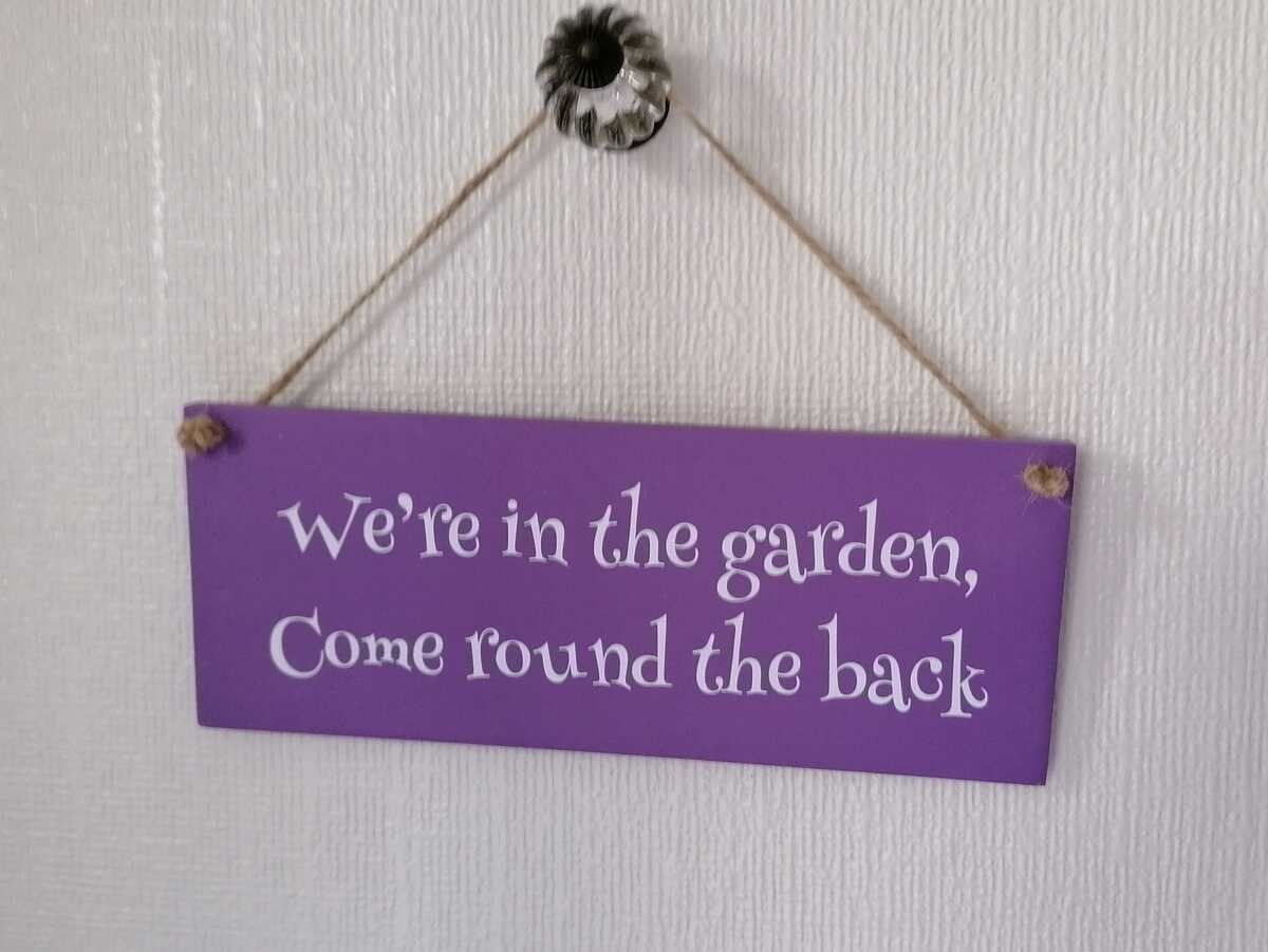 Wooden Garden Plaque In Purple