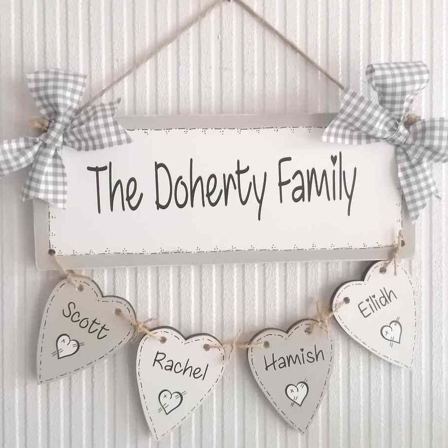 Wooden Family Keepsake Wall Hanging - With Surname in Heart Font