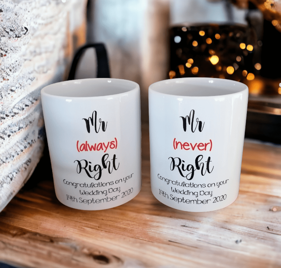 Personalised Wedding Ceramic Mug Set, Mr & Mr, Mrs & Mrs, Mr & Mrs