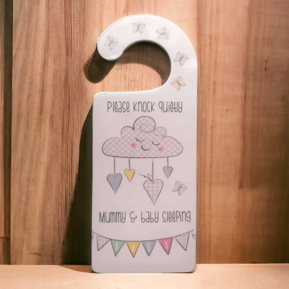 'Mummy & Baby Sleeping' Personalised Door Hanger